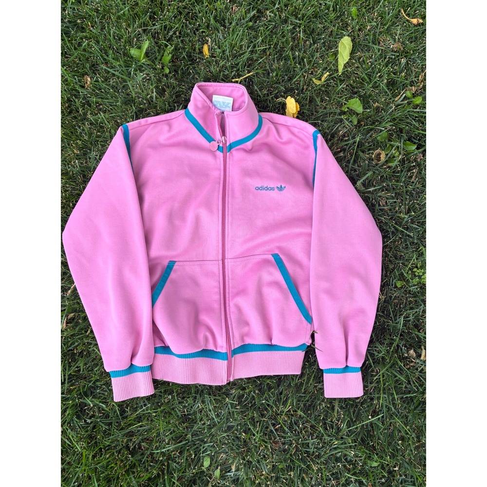 Vintage Adidas Track Jacket Pink Teal Trefoil Full Zip Mock Neck Small Taiwan